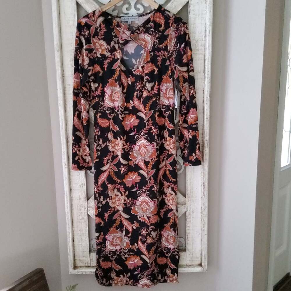 Absolutely Famous Women's Long Sleeve Floral Cut-Out Midi Dress Junior Medium